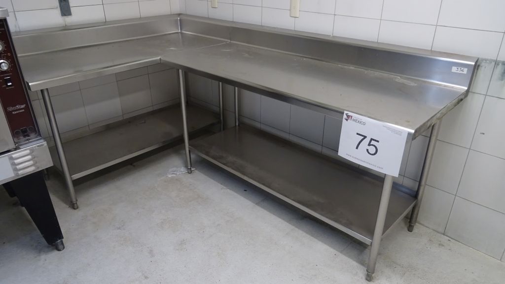 Lote 075 - Mueble, mesa de trabajo de acero inoxidable en "L" - Imagen 2