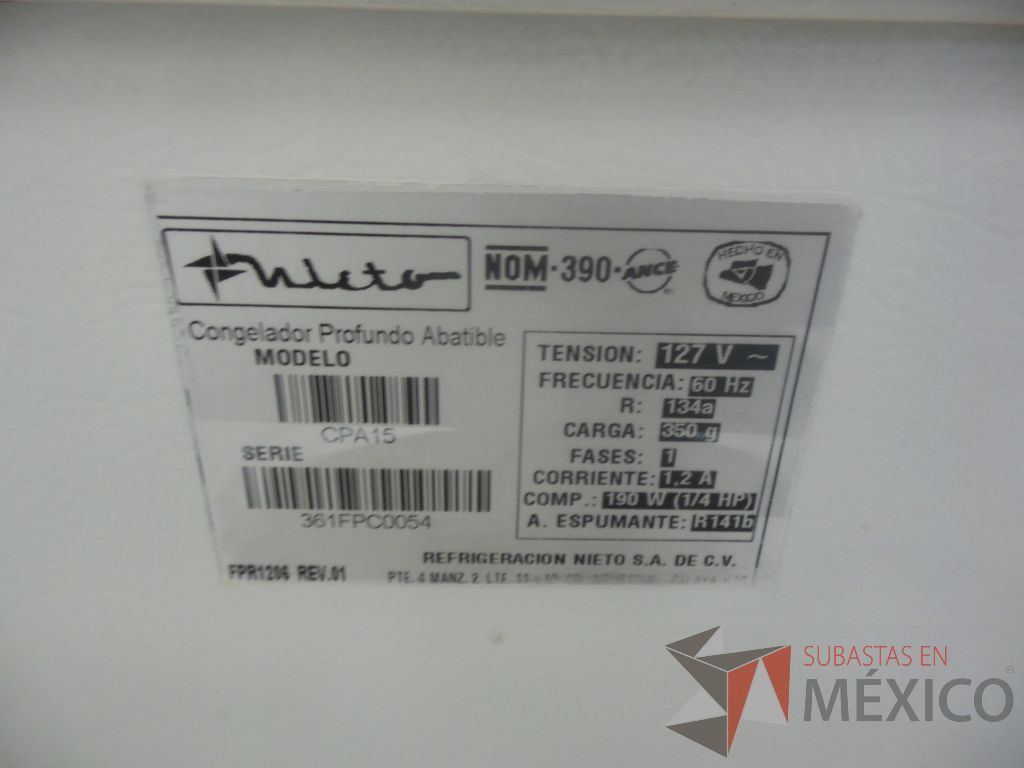 Lote 049 - Congelador profundo abatible marca Nieto, tension 127v, frecuencia 60 hz - Imagen 4