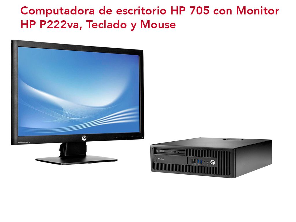 Lote 015 - Computadora HP EliteDesk 705 con Monitor HP Full HD, incluye Windows 10 Pro