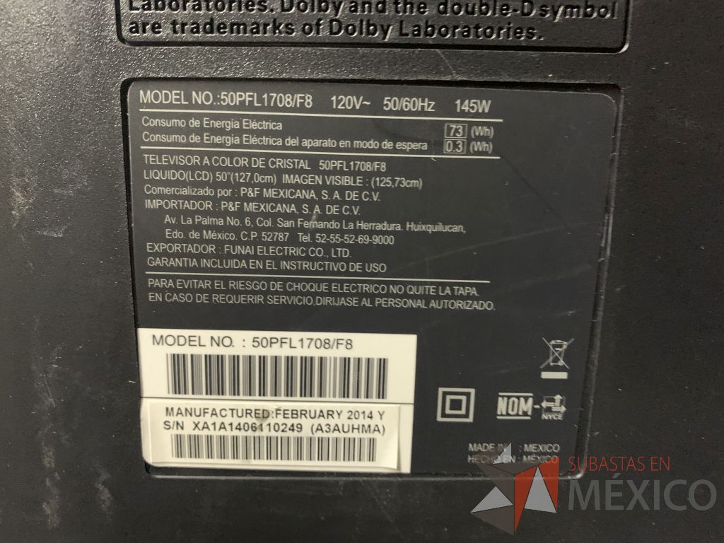 Lote 139 - 2 Pantallas Led 50", Marca Phillips, Modelo 50PFL1708/F8 - Imagen 4