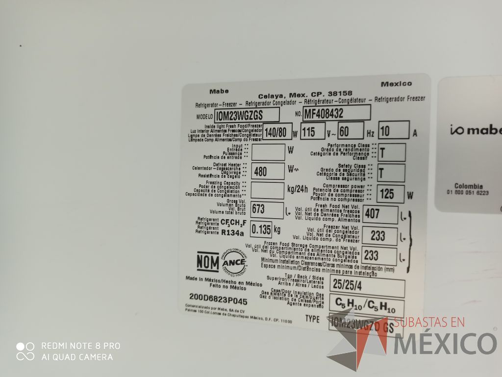 Lote 087 - Refrigerador marca Mabe ,con 2 puertas . Modelo: IOM23WGZGS - Imagen 14