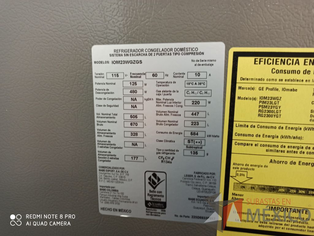 Lote 087 - Refrigerador marca Mabe ,con 2 puertas . Modelo: IOM23WGZGS - Imagen 16
