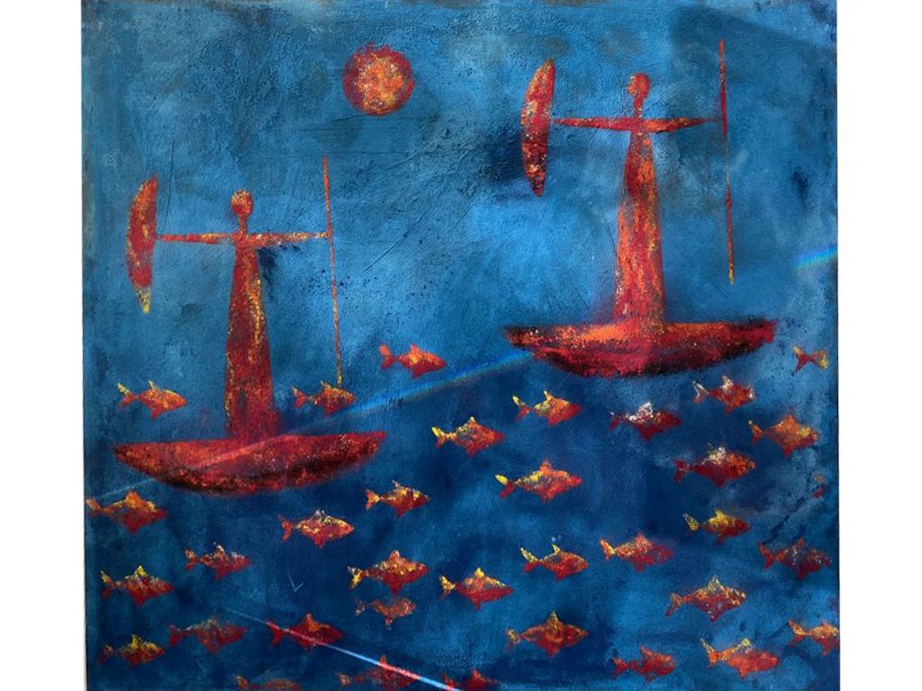 Lote 001 - David Correa - Pesca Milenaria - Mixta/arena sobre tela