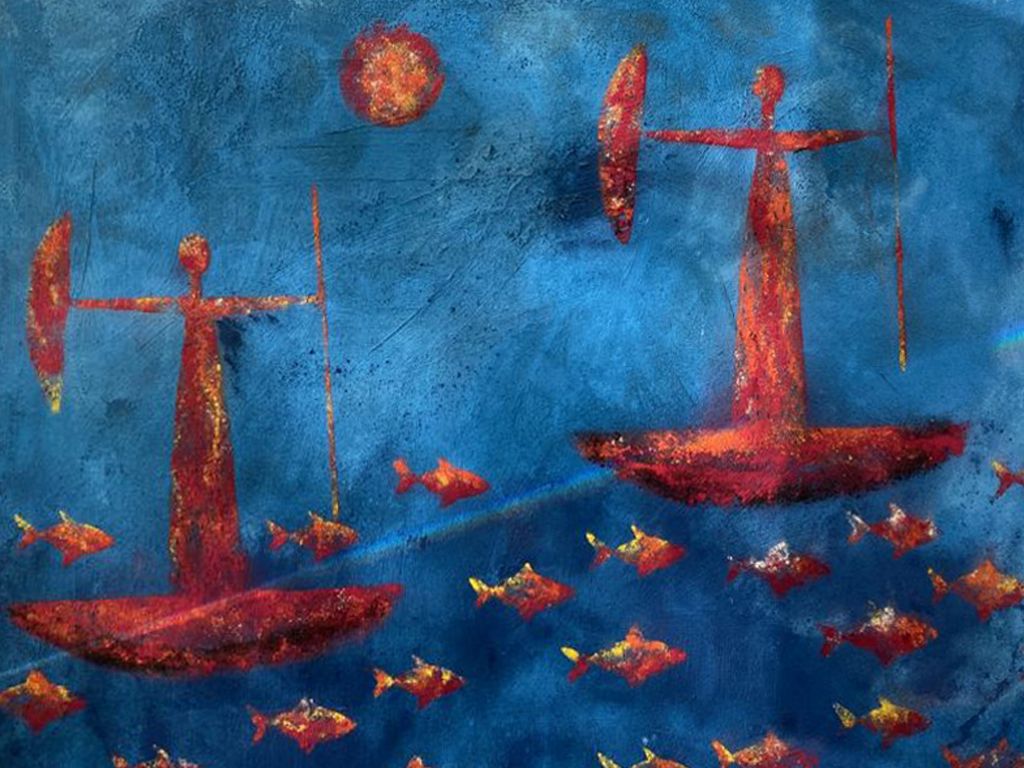 Lote 001 - David Correa - Pesca Milenaria - Mixta/arena sobre tela - Imagen 2