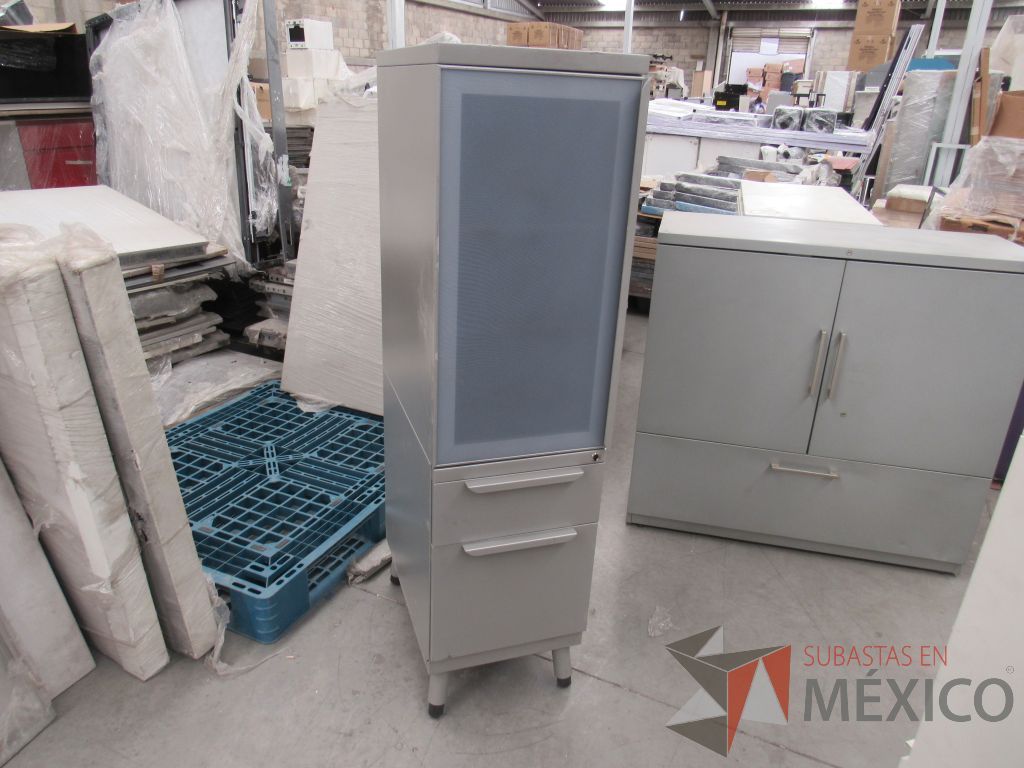 Lote 006 - Gabinete con 1 puerta y 2 cajones color gris.