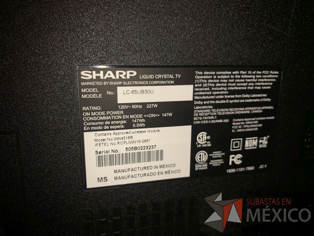 Lote 006 - Pantalla Led 65 Pulgadas, Marca Sharp 4K, Modelo LC-65UB30U INCLUYE CASE PROFESIONAL PARA 2 PANTALLAS. - Imagen 5