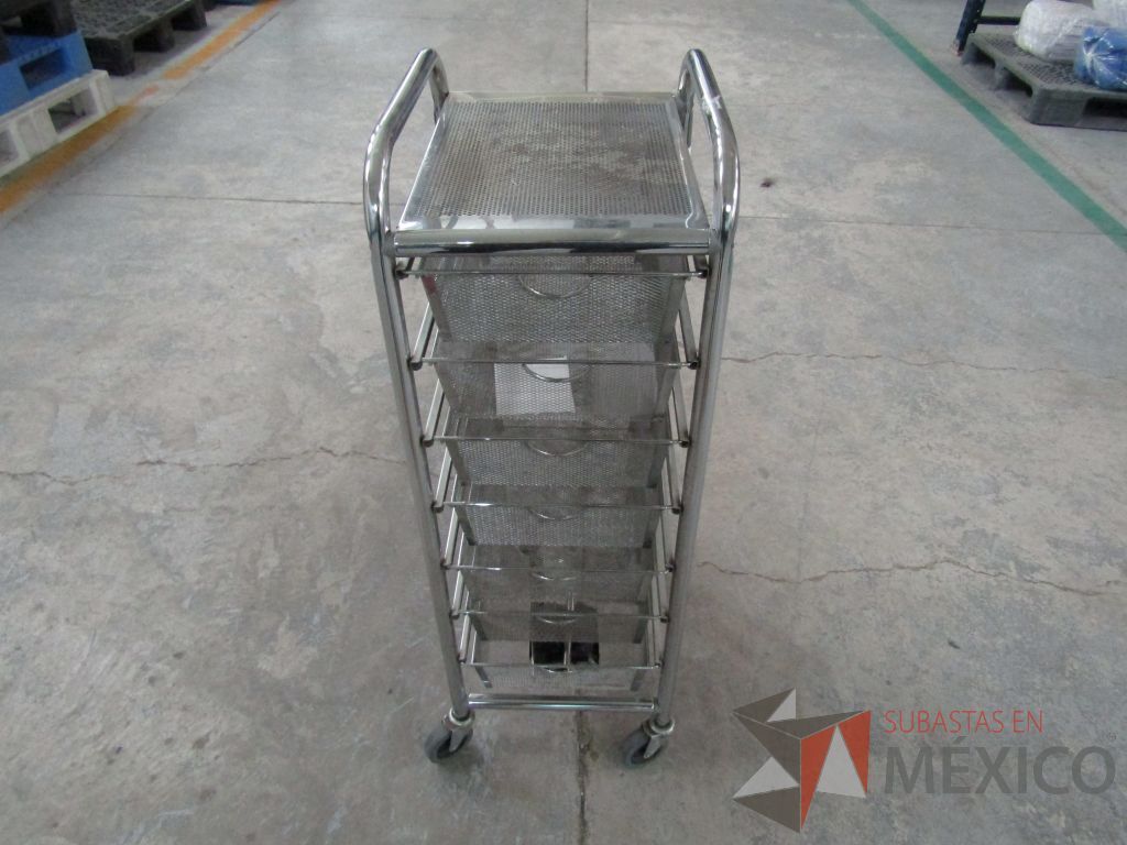 Lote 028 - Carrito de apoyo Metálico con 6 charolas color gris - Imagen 4