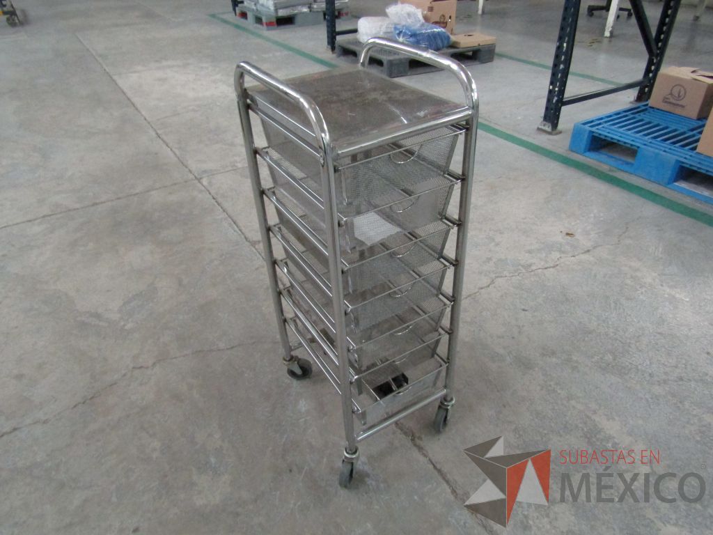 Lote 028 - Carrito de apoyo Metálico con 6 charolas color gris