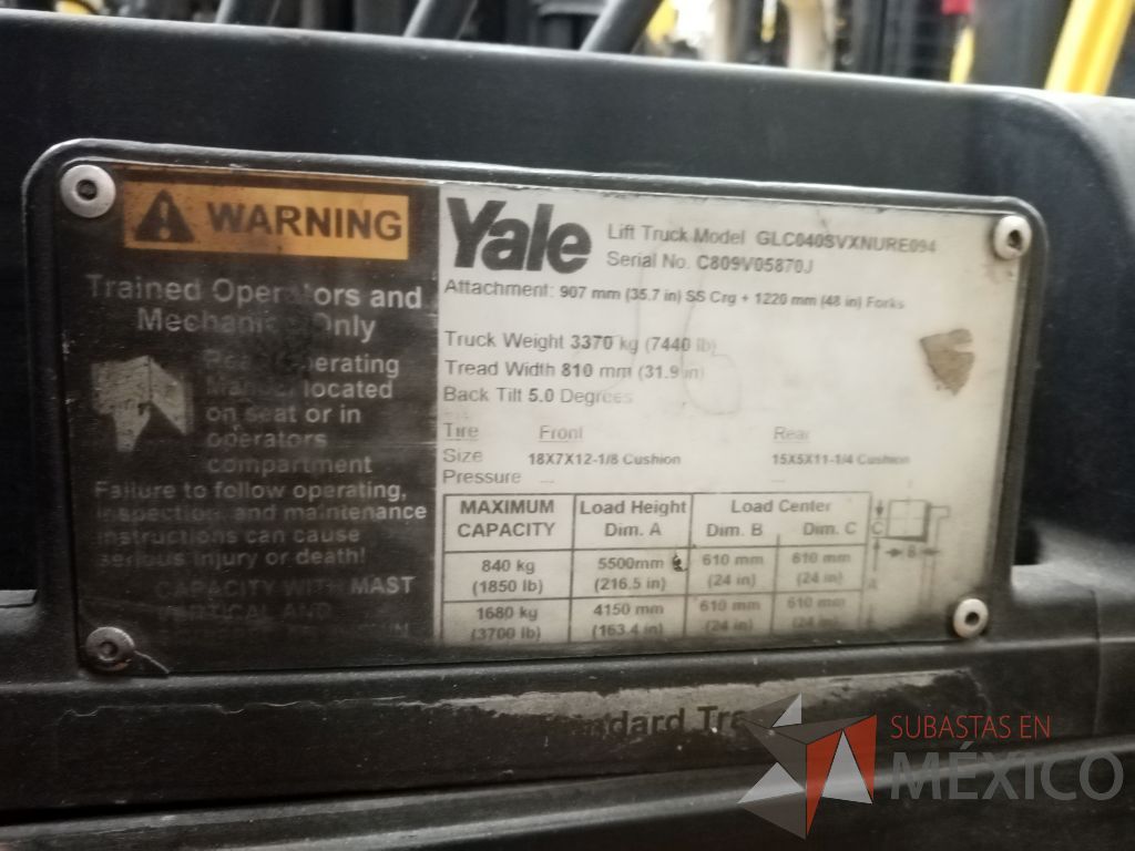 Lote 022 - Montacargas Yale GC040SVX, Gas, Año 2013 - Imagen 11