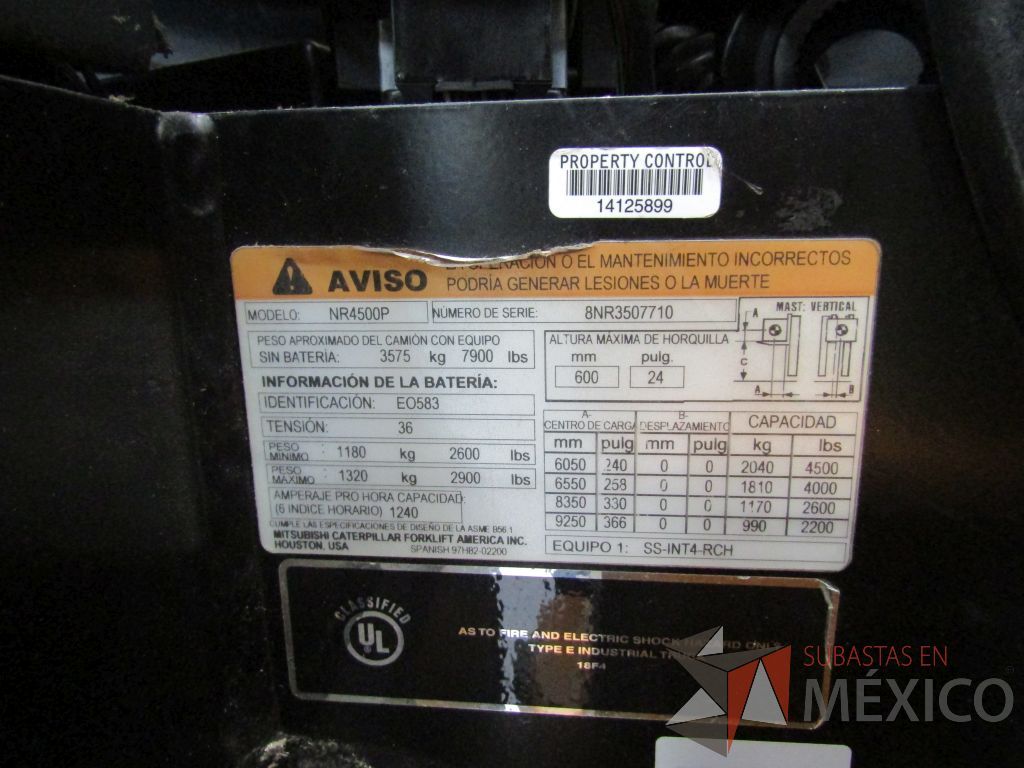 Lote 003 - Montacargas, Caterpillar NR4500P, año 2005 en mal estado - Imagen 13