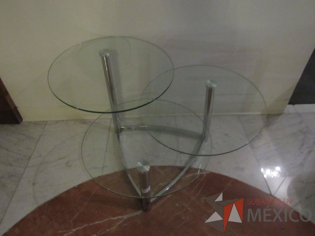 Lote 097 - Mesa de apoyo con 3 vidrios circulares y base metálica - Imagen 2