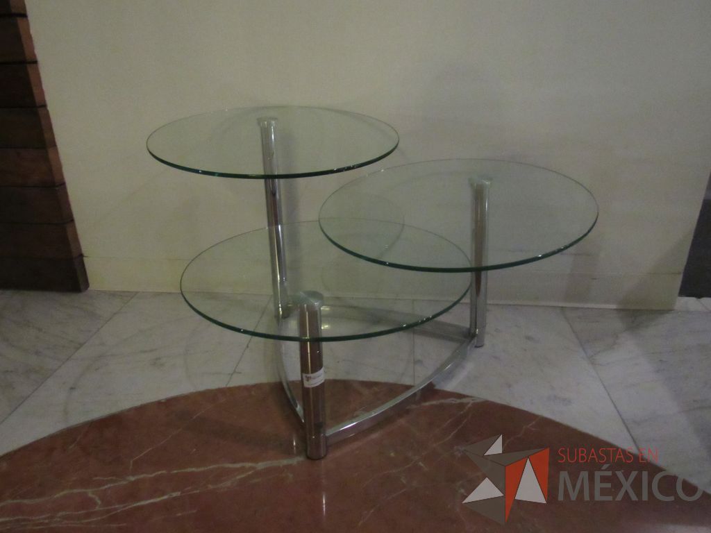 Lote 097 - Mesa de apoyo con 3 vidrios circulares y base metálica - Imagen 3