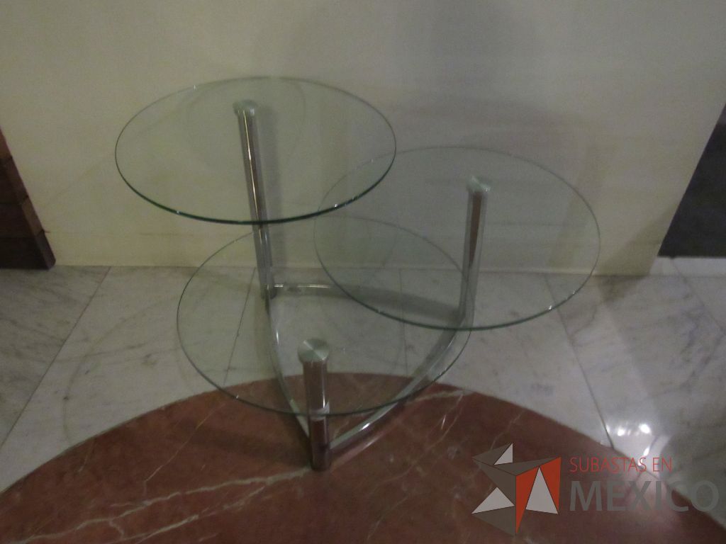 Lote 097 - Mesa de apoyo con 3 vidrios circulares y base metálica - Imagen 4