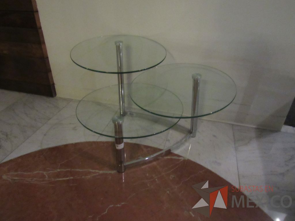 Lote 097 - Mesa de apoyo con 3 vidrios circulares y base metálica - Imagen 5