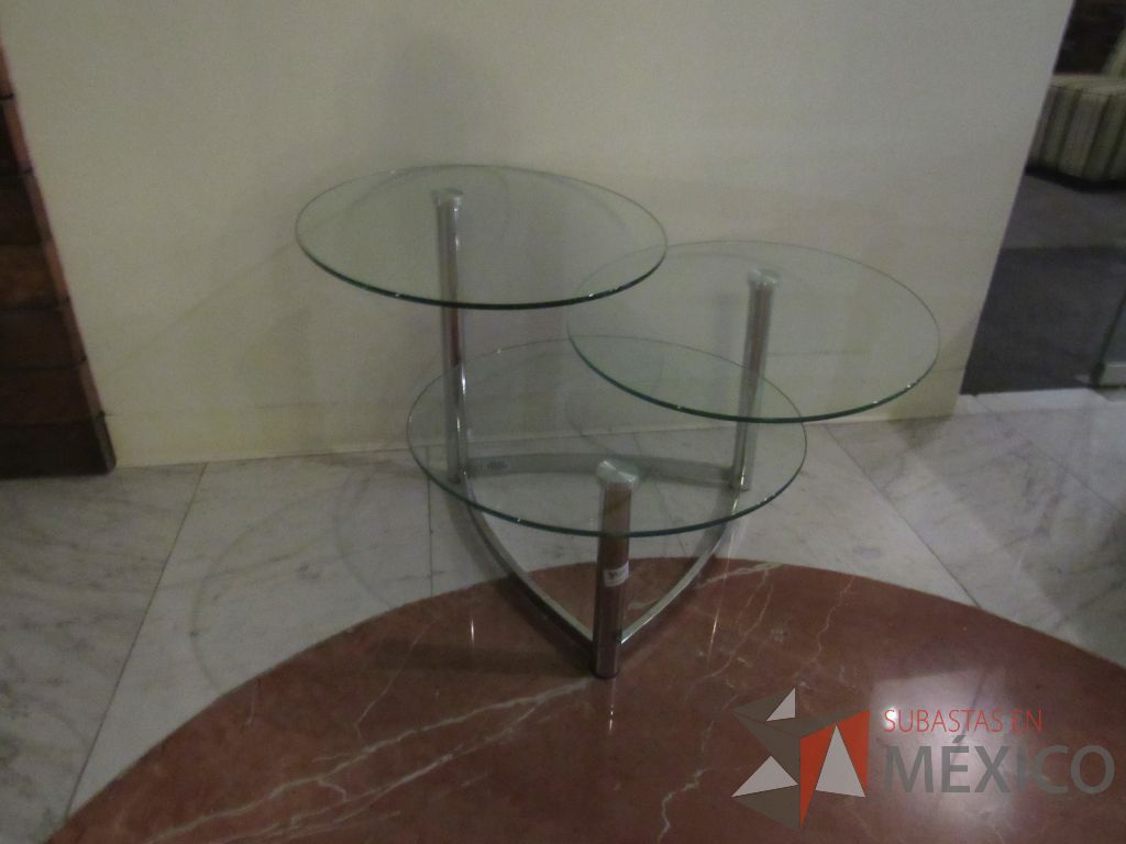 Lote 097 - Mesa de apoyo con 3 vidrios circulares y base metálica - Imagen 6