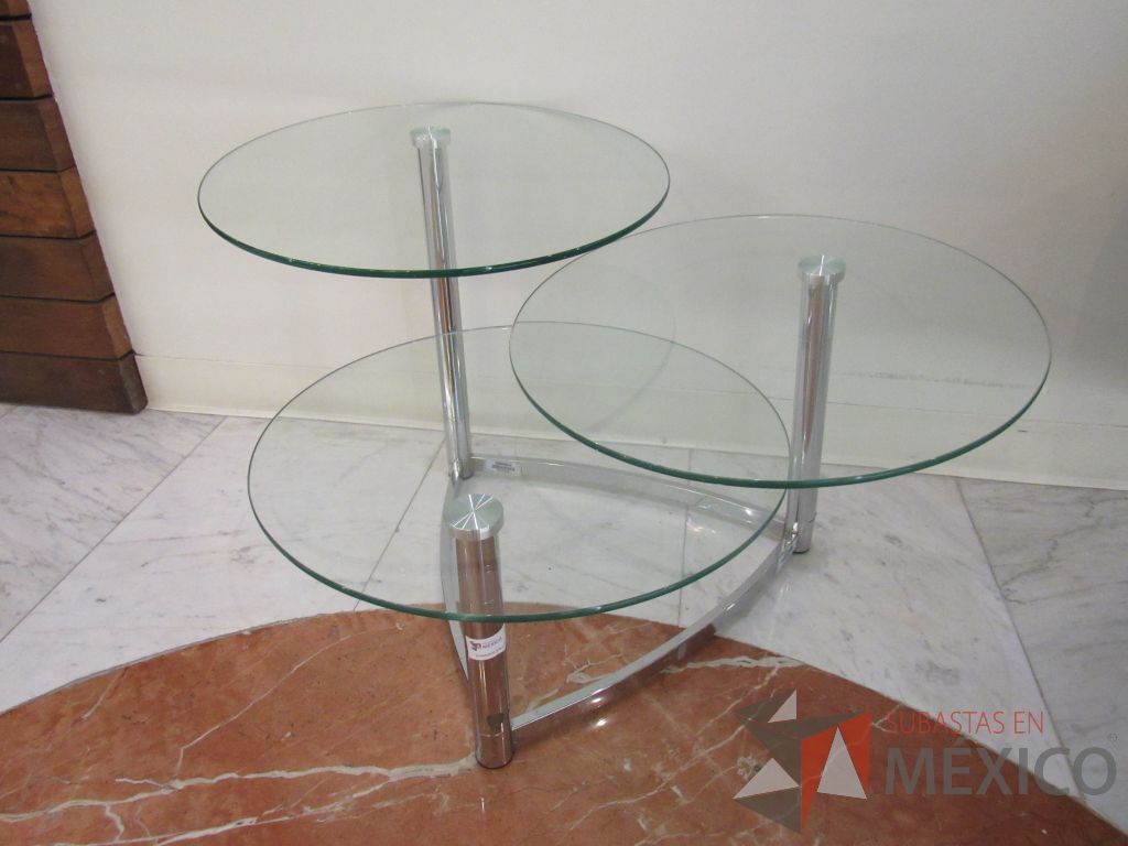 Lote 097 - Mesa de apoyo con 3 vidrios circulares y base metálica - Imagen 10
