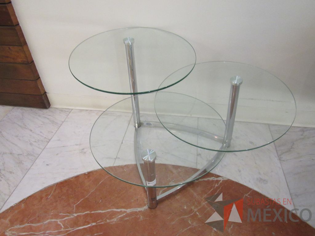 Lote 097 - Mesa de apoyo con 3 vidrios circulares y base metálica - Imagen 11