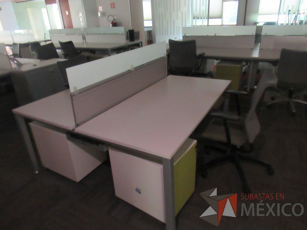 Lote 238a - Estación de trabajo para 2 personas con mampara baja y gabinete con 2 puertas