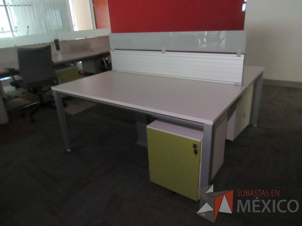 Lote 238a - Estación de trabajo para 2 personas con mampara baja y gabinete con 2 puertas - Imagen 11