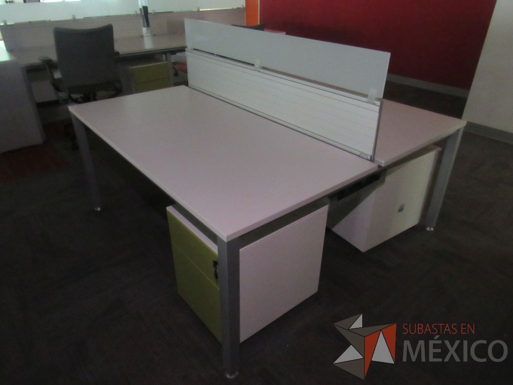 Lote 238a - Estación de trabajo para 2 personas con mampara baja y gabinete con 2 puertas - Imagen 12