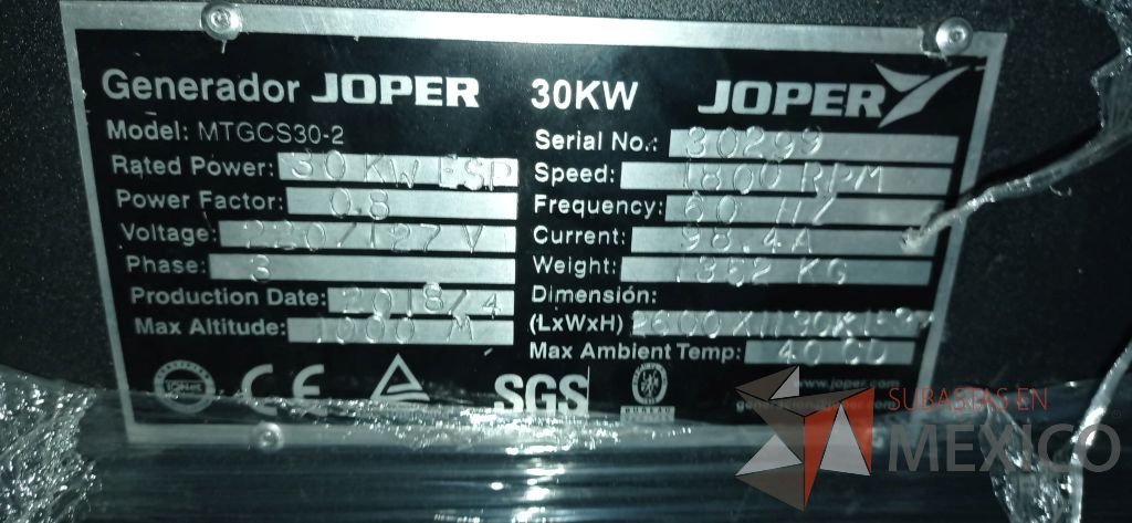 Lote 001 - Generador de energía 30 KW, Joper MTGCS30-2, NUEVO!!! - Imagen 13