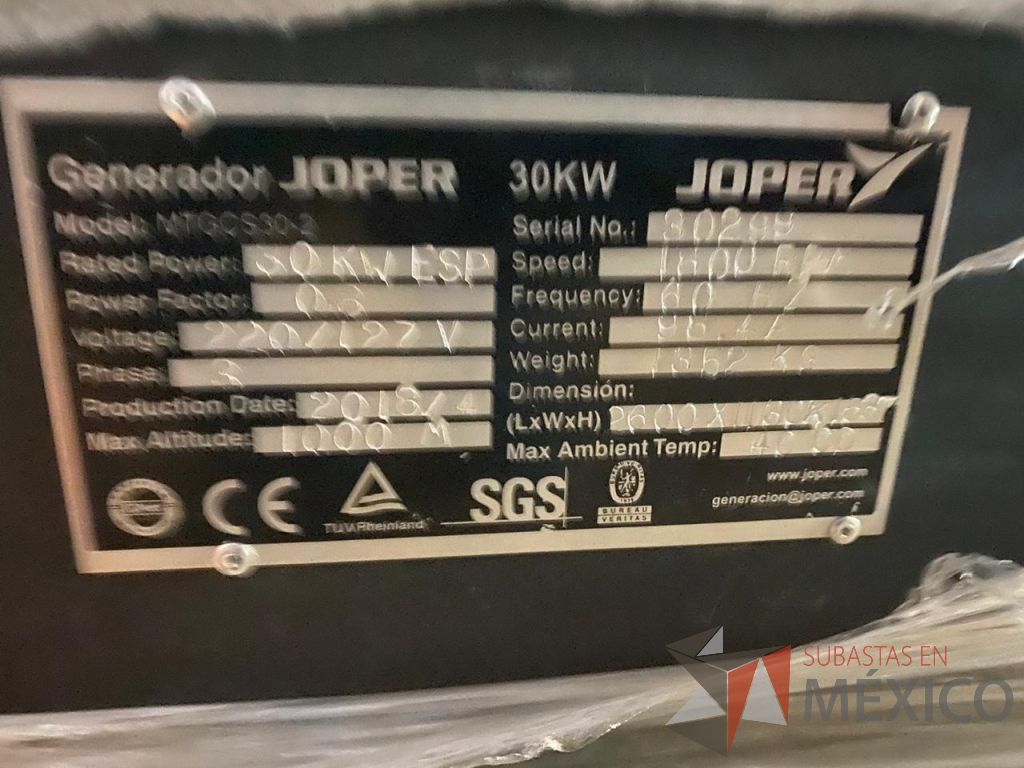 Lote 001 - Generador de energía 30 KW, Joper MTGCS30-2, NUEVO!!! - Imagen 16