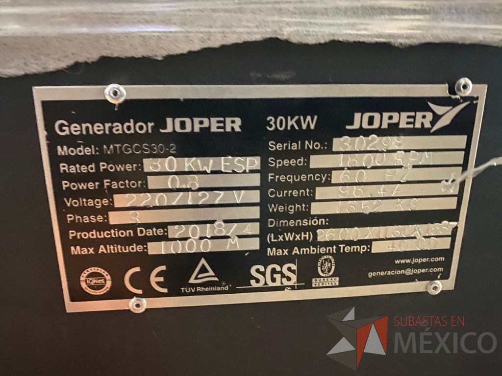 Lote 001 - Generador de energía 30 KW, Joper MTGCS30-2, NUEVO!!! - Imagen 18