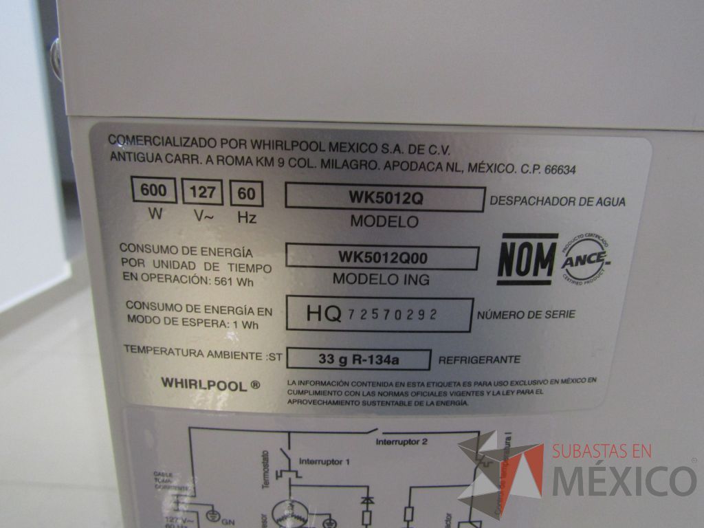 Lote 005 - Despachador de agua, Marca: WHIRPOOL, Modelo: WK5012Q - Imagen 9
