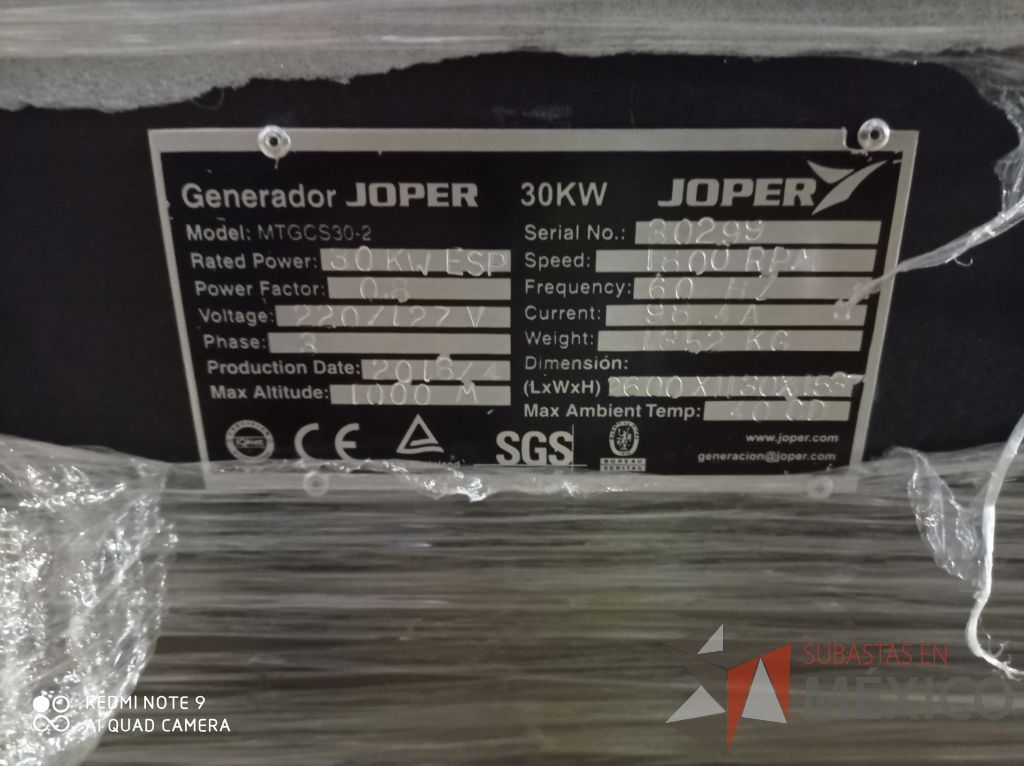 Lote 001 - Generador de energía 30 KW, Joper MTGCS30-2, NUEVO!!! - Imagen 10