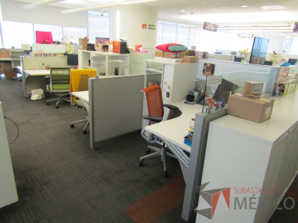 Lote 038 - Estación de trabajo para 10 personas de mampara baja con 10 gabinetes altos metálicos color blanco - Imagen 4