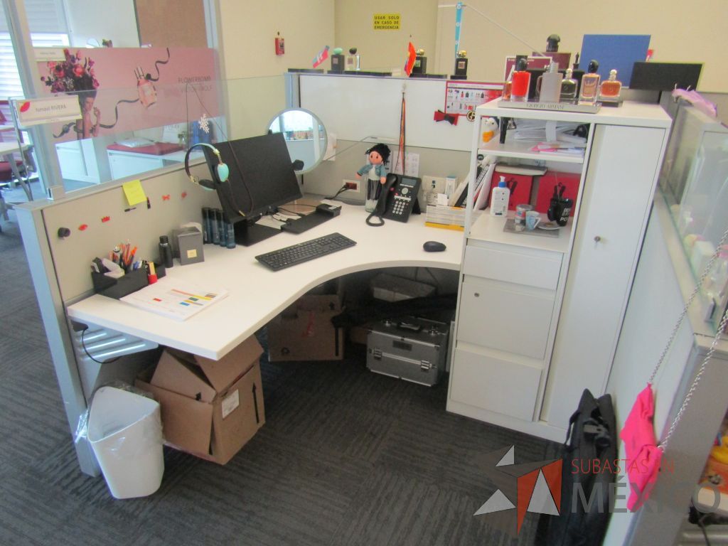 Lote 017 - Estación de trabajo para 9 personas con 9 gabinetes altos metálicos color blanco. - Imagen 9