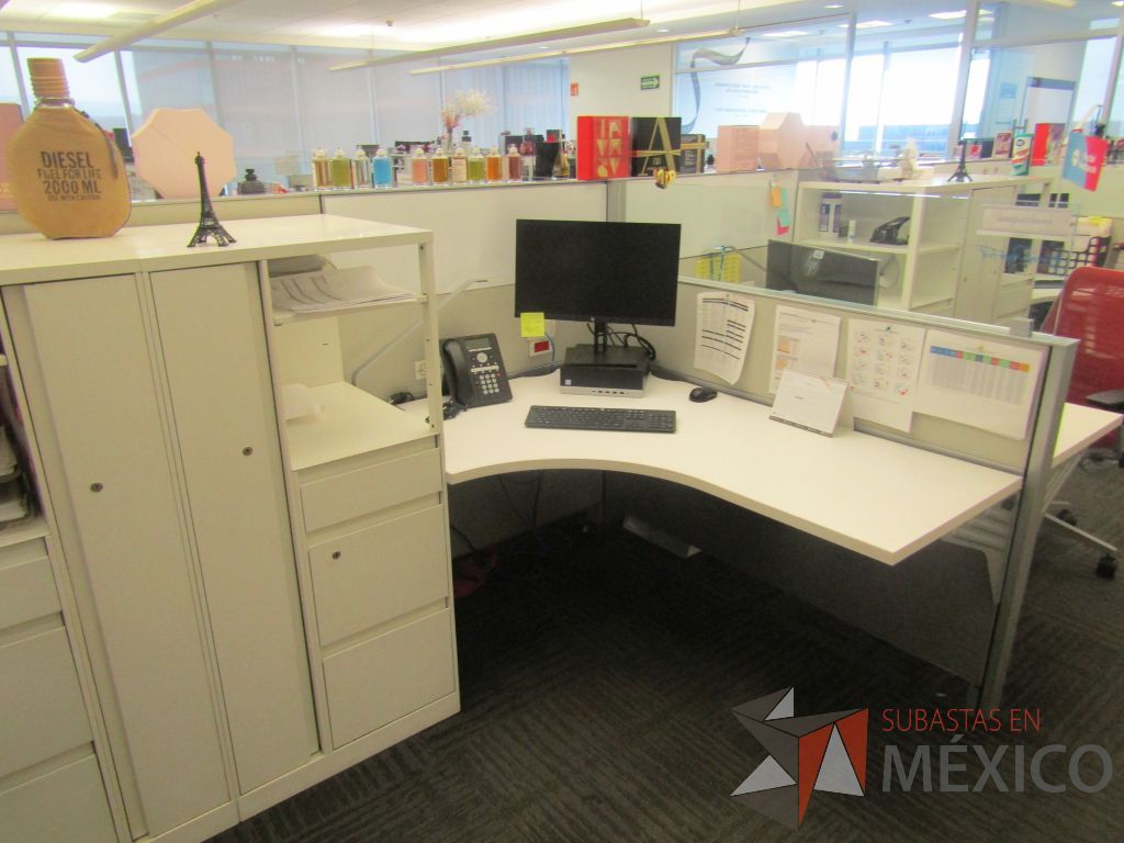 Lote 017 - Estación de trabajo para 9 personas con 9 gabinetes altos metálicos color blanco. - Imagen 16