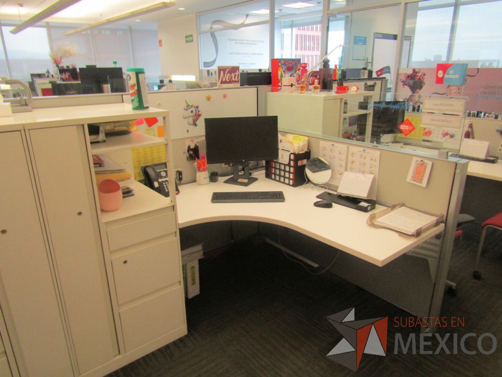 Lote 017 - Estación de trabajo para 9 personas con 9 gabinetes altos metálicos color blanco. - Imagen 18