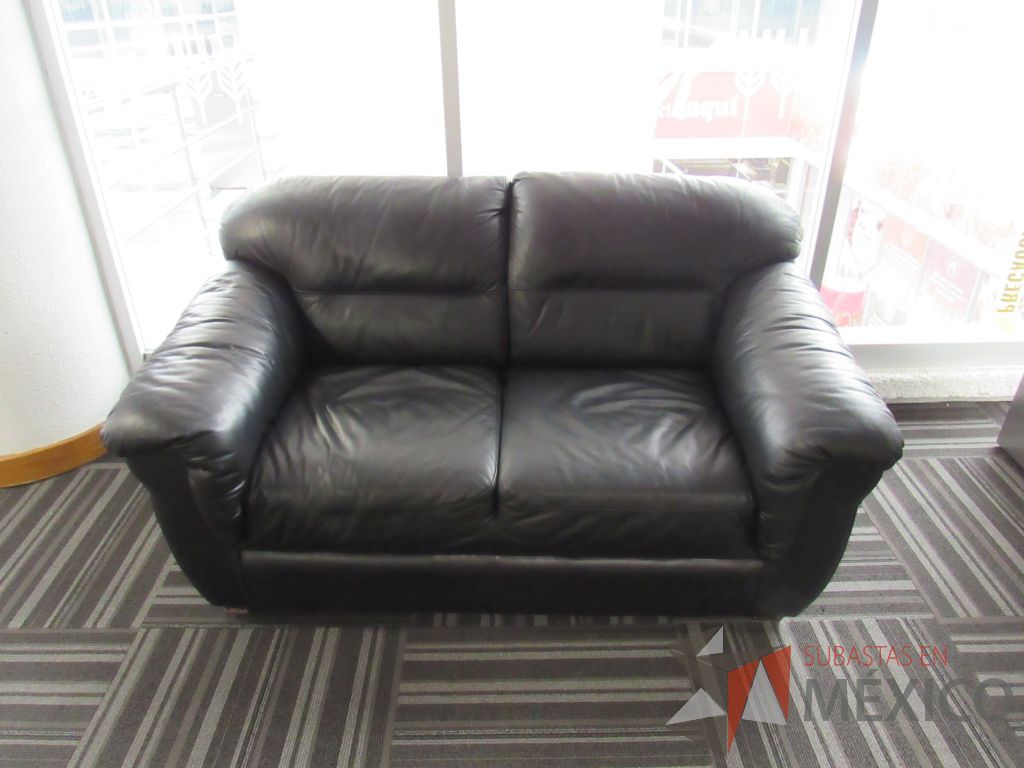 Lote 002 - Sillón de 2 plazas con asiento y respaldo tipo piel color negro - Imagen 6