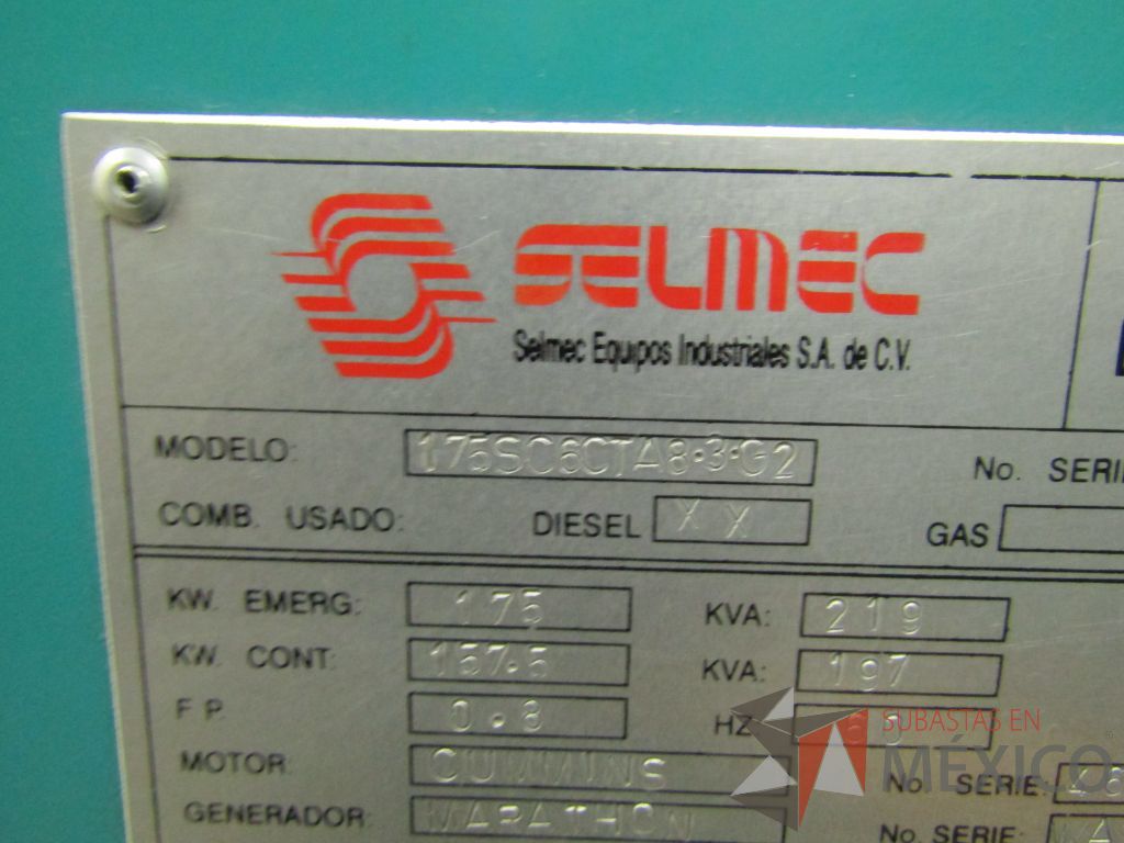 Lote 002 - Planta de emergencia Selmec con Motor Cummins, 175 KW, 219 KVA - Imagen 49