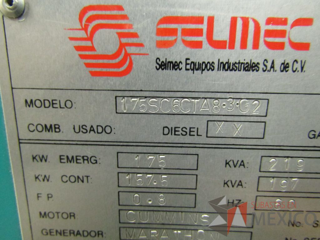 Lote 002 - Planta de emergencia Selmec con Motor Cummins, 175 KW, 219 KVA - Imagen 47