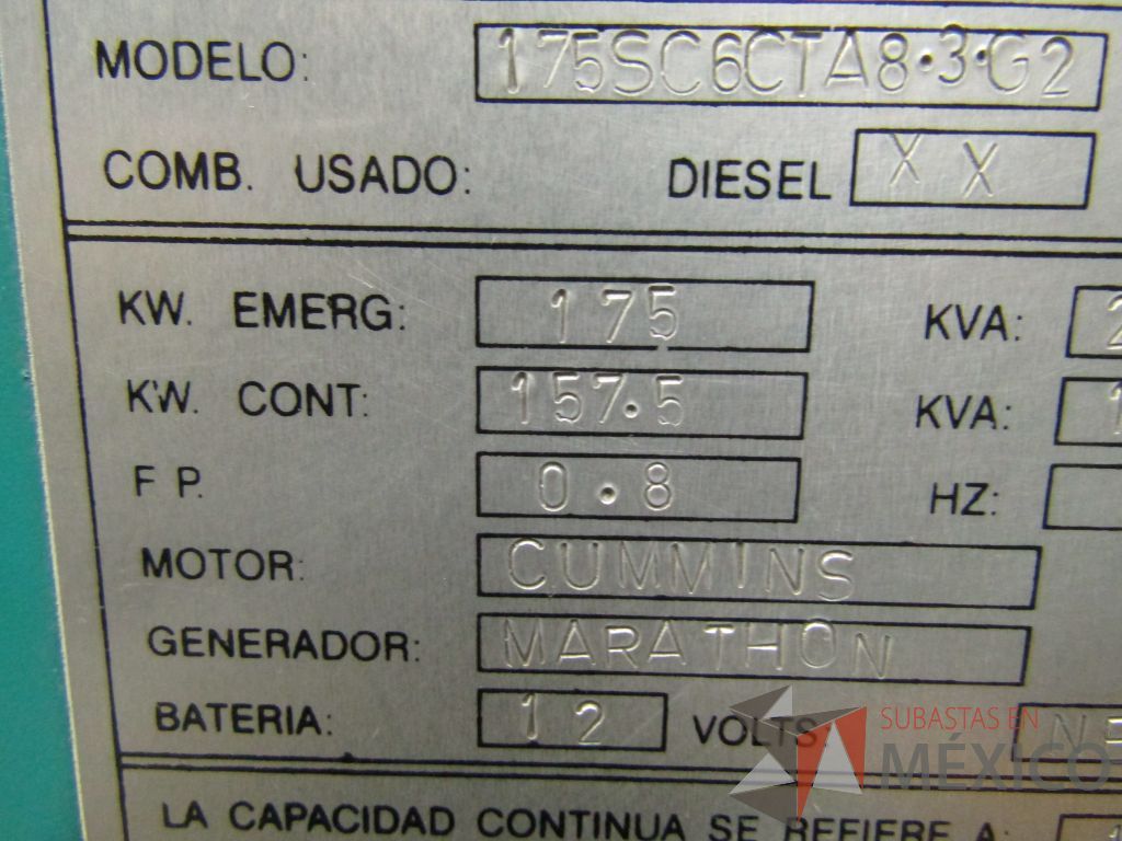 Lote 002 - Planta de emergencia Selmec con Motor Cummins, 175 KW, 219 KVA - Imagen 43