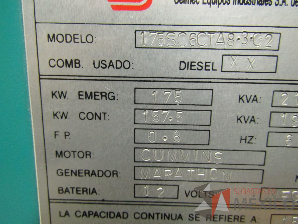 Lote 002 - Planta de emergencia Selmec con Motor Cummins, 175 KW, 219 KVA - Imagen 42