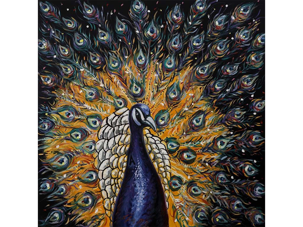 Lote 079 – José Luis Malo / Ángel Gerardo Guzmán Andrade, Niño del Crit – Pavo Real – Óleo sobre Tela