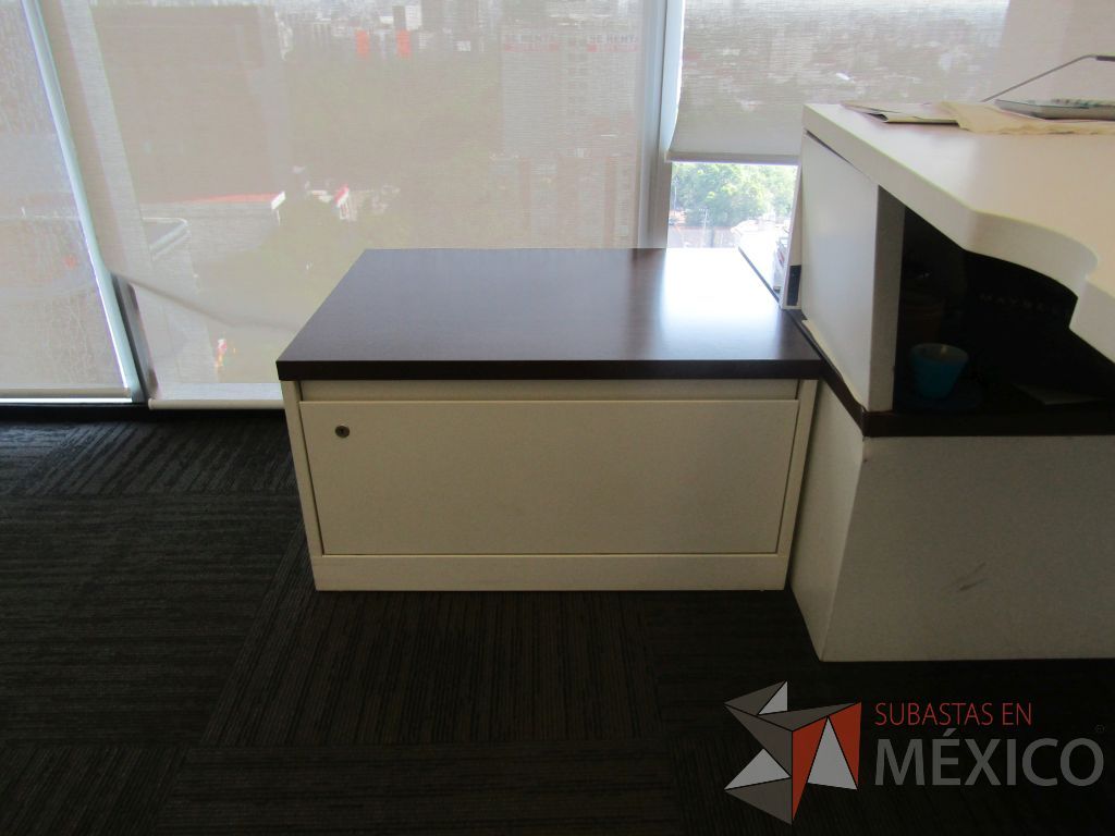 Lote 454 - Oficina Operativa con Escritorio, Mesa de Apoyo Triangular con Ruedas y Gabinete - Imagen 4