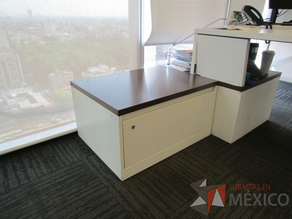 Lote 454 - Oficina Operativa con Escritorio, Mesa de Apoyo Triangular con Ruedas y Gabinete - Imagen 6