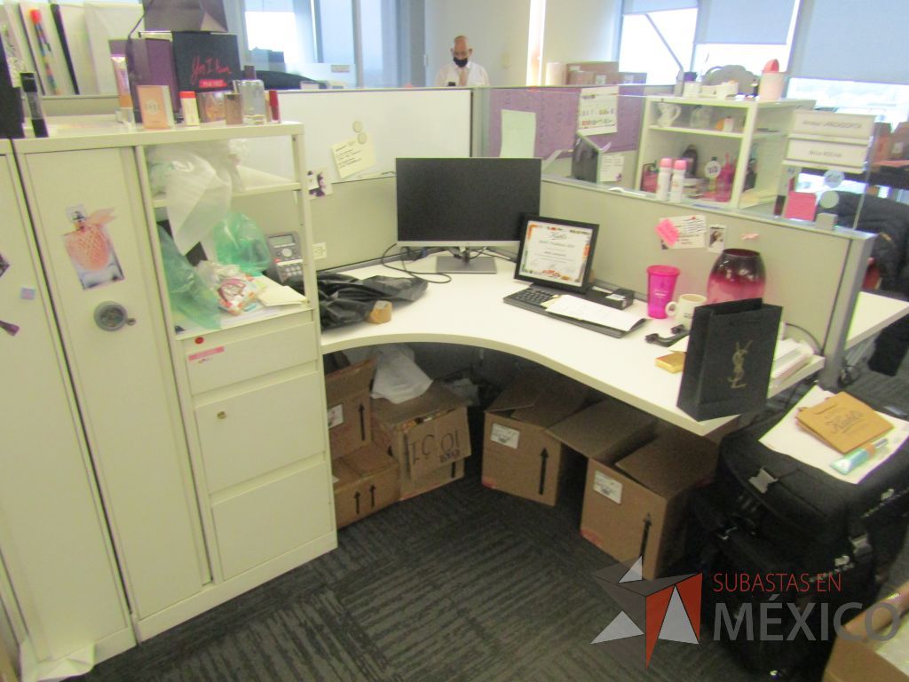 Lote 268 - Estación de trabajo para 6 personas con 6 gabinetes altos metálicos color blanco. - Imagen 10