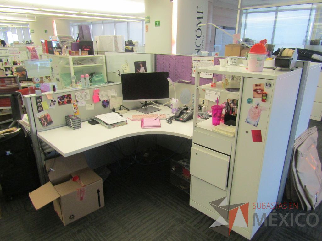Lote 268 - Estación de trabajo para 6 personas con 6 gabinetes altos metálicos color blanco. - Imagen 11