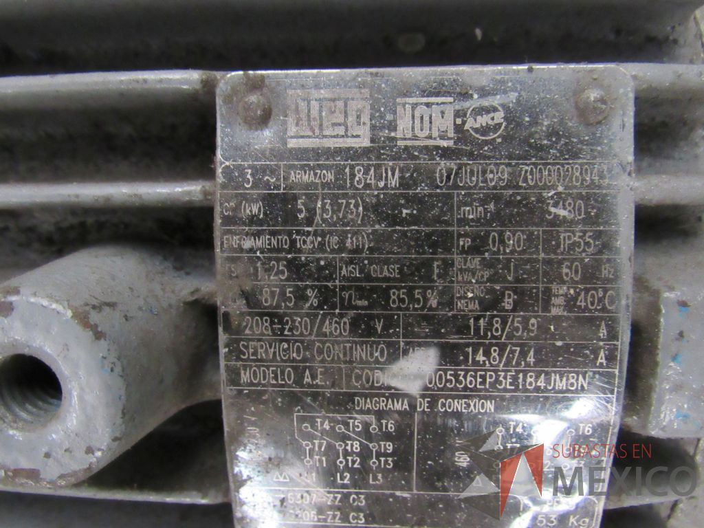 Lote 029 - 2 Motores CP 5,0 Marc: WEG, Modelo: 184JM - Imagen 8