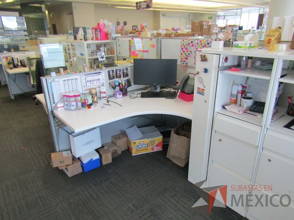 Lote 081 - Estación de trabajo para 10 personas con 10 gabinetes altos de 3 cajones, 1 puerta y 1 entrepaño color blanco. - Imagen 6