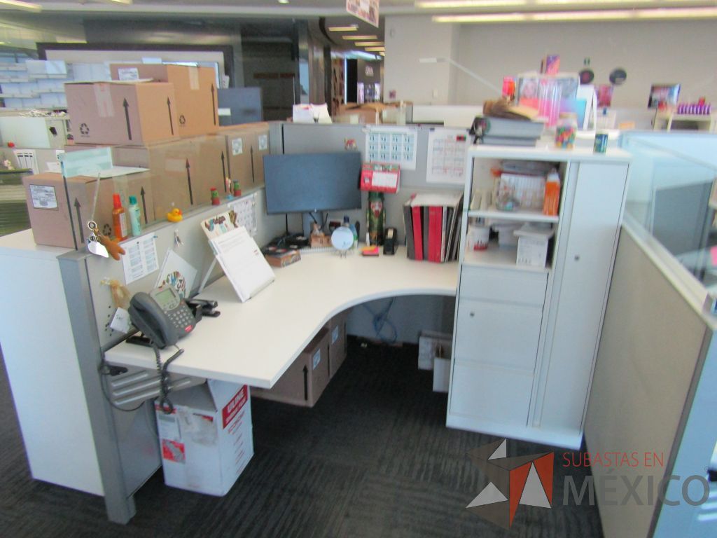 Lote 082 - Estación de trabajo para 10 personas con 10 gabinetes altos de 3 cajones, 1 puerta y 1 entrepaño color blanco. - Imagen 10