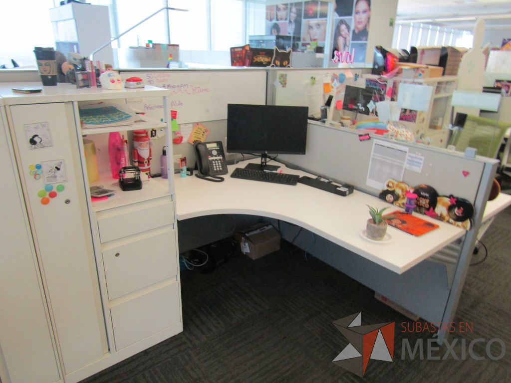 Lote 082 - Estación de trabajo para 10 personas con 10 gabinetes altos de 3 cajones, 1 puerta y 1 entrepaño color blanco. - Imagen 14