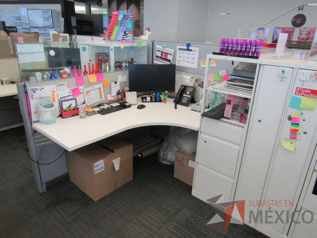Lote 083 - Estación de trabajo para 10 personas con 10 gabinetes altos de 3 cajones, 1 puerta y 1 entrepaño color blanco. - Imagen 7