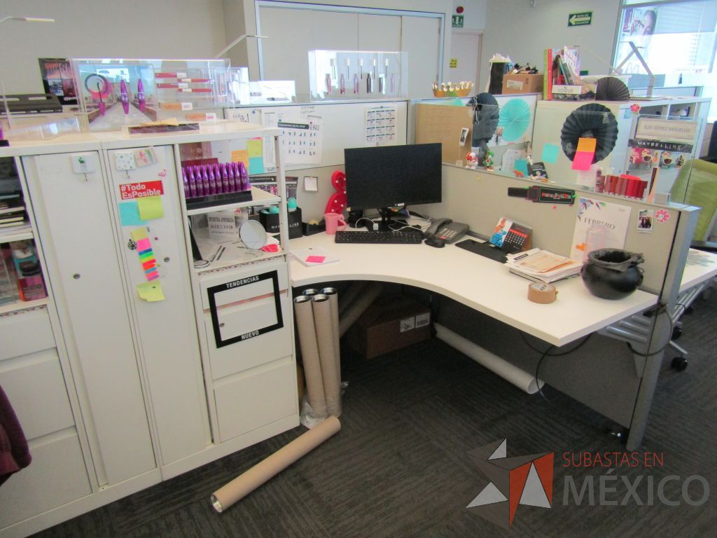 Lote 083 - Estación de trabajo para 10 personas con 10 gabinetes altos de 3 cajones, 1 puerta y 1 entrepaño color blanco. - Imagen 8