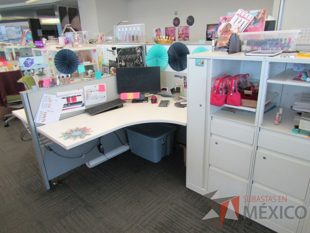Lote 083 - Estación de trabajo para 10 personas con 10 gabinetes altos de 3 cajones, 1 puerta y 1 entrepaño color blanco. - Imagen 9